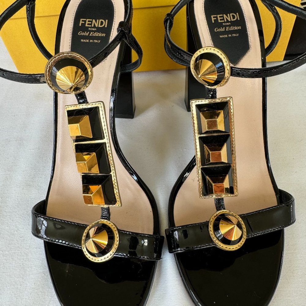 Fendi Gold Edition Studded Sandal, Black